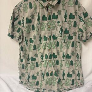 Men's Short-Sleeve Button-Down Shirt with Green Cactus Print